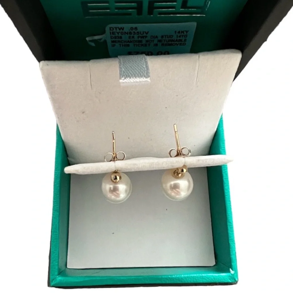 Effy Diamond Gold Pearl Earrings - Picture 3 of 3